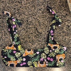 Xhilaration Black Tropical Tiger Print Bikini Top